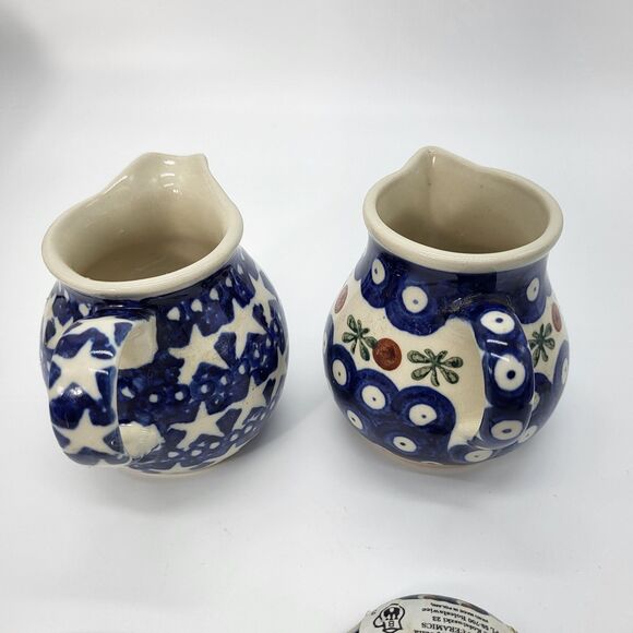 Boleslawiec Polish Pottery Stars & Blue Dot Design Small Creamer Set with Spoon - Picture 7 of 14